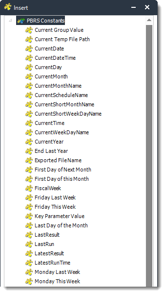 Power BI and SSRS. PBRS Constants Insert Menu in PBRS.