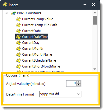 Power BI and SSRS. PBRS Constants Insert Menu in PBRS.