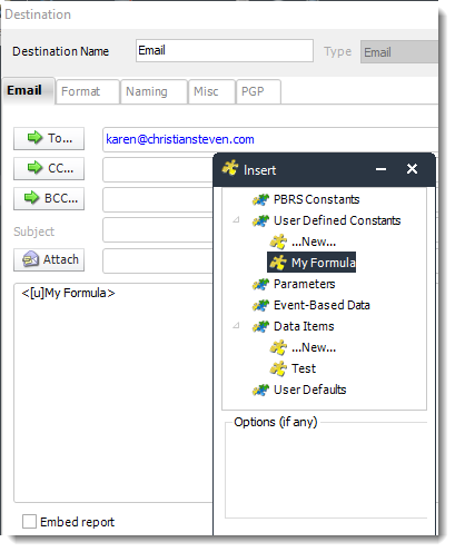 Power BI and SSRS. Using User Constant Data Inserts in Destination in PBRS.