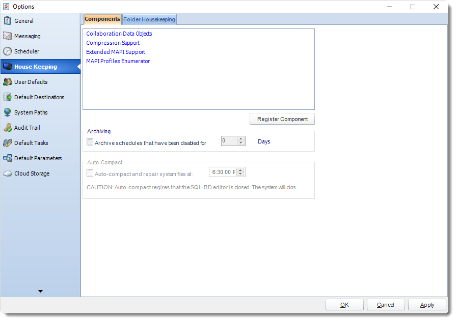 SSRS. House Keeping in Options section in SQL-RD