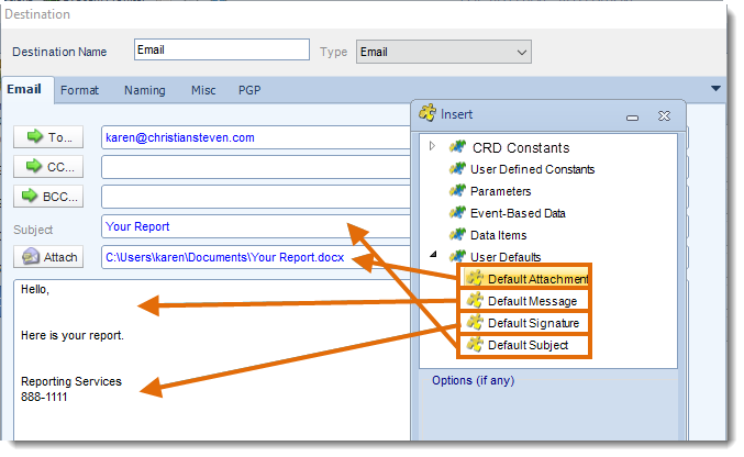 Crystal Reports: Email Destination in CRD.