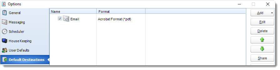 SSRS. Default Destinations in Option section in SQL-RD