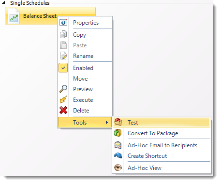 SSRS. Report Schedule Context Menu (Test) in SQL-RD