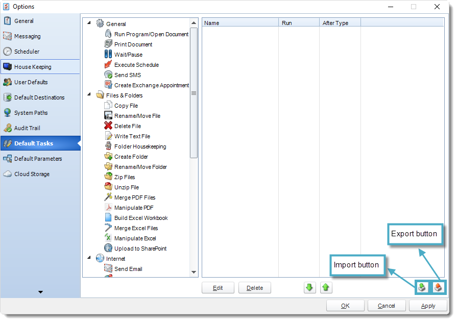 SSRS. Default Tasks in Options section in SQL-RD