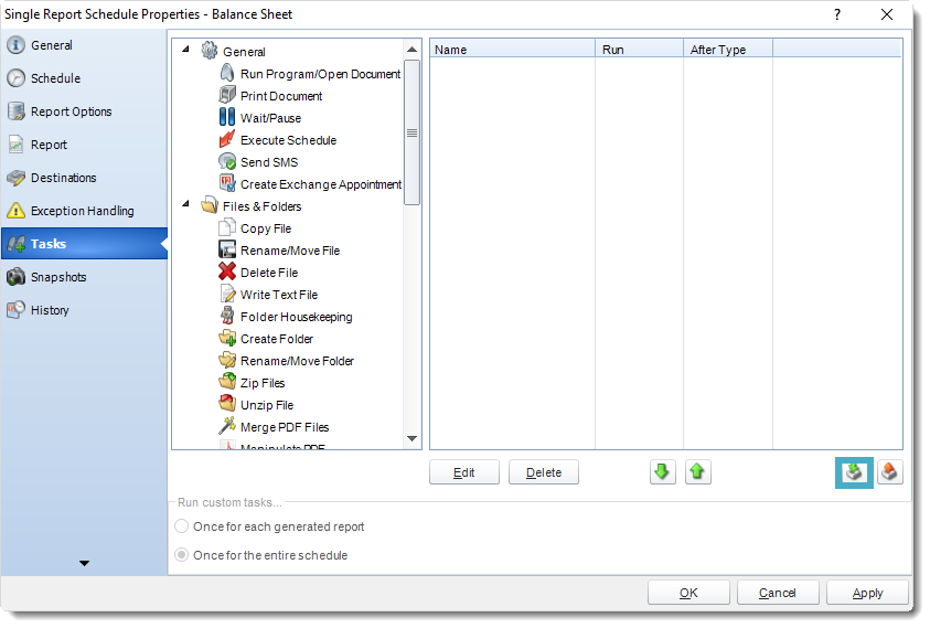 SSRS. Tasks Wizard in a Report Schedule Properties in SQL-RD