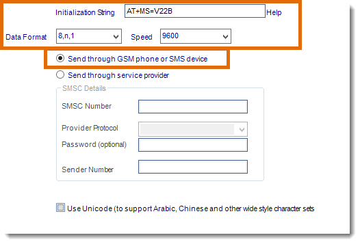 Crystal Reports: SMS Settings section in Options in CRD.