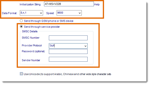 Crystal Reports: SMS Settings section in Options in CRD.