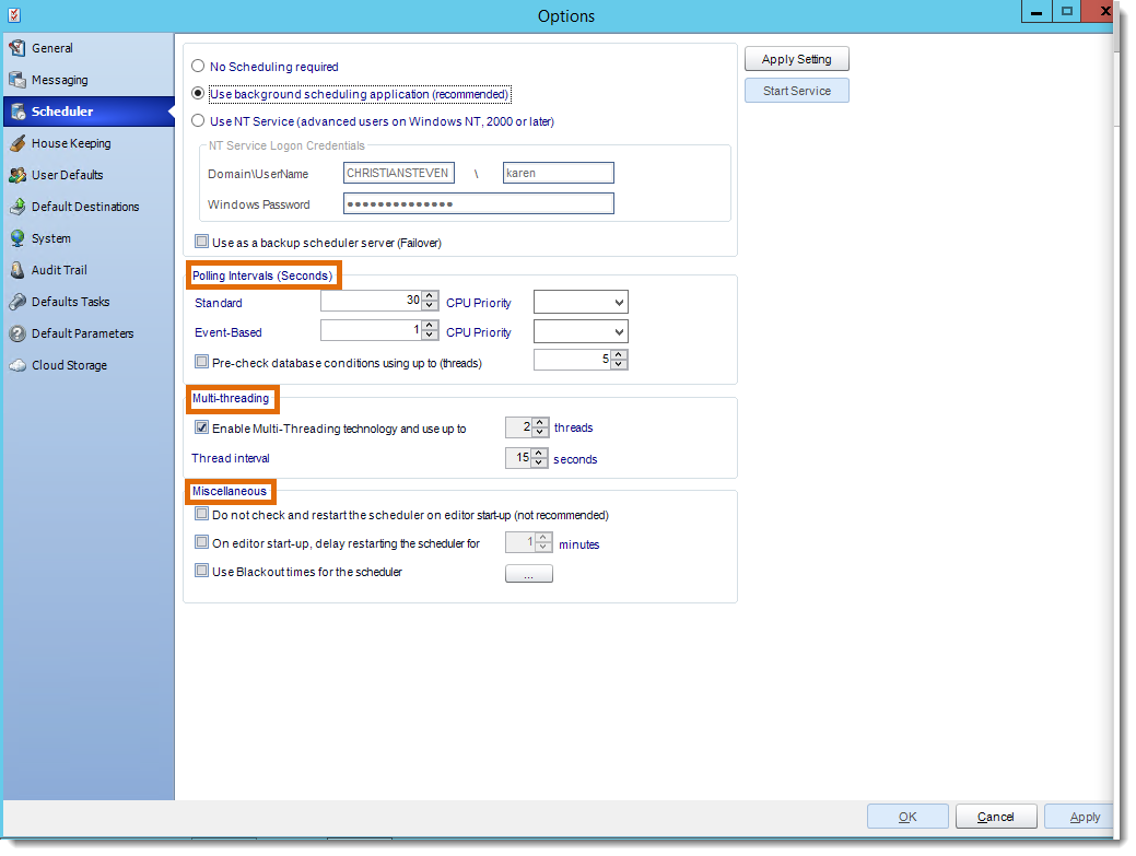 Crystal Reports: Scheduler in Options in CRD.