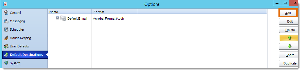 Crystal Reports: Default Destination in Options in CRD.