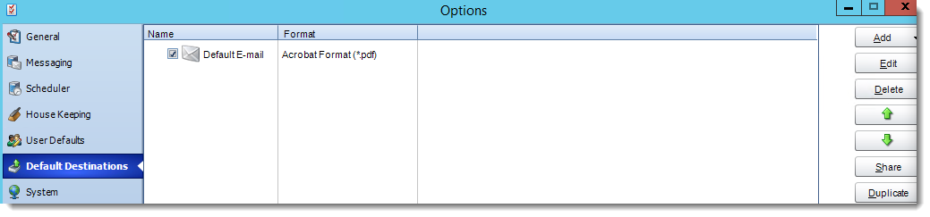 Crystal Reports: Default Destination in Options in CRD.