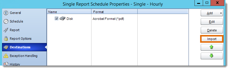 Crystal Reports: Destination in Single Report Schedule Properties in CRD.