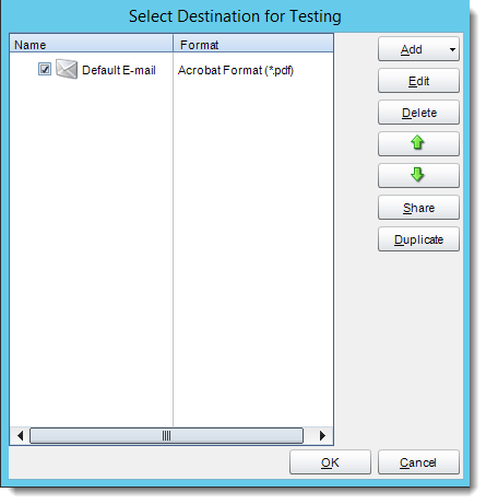 Crystal Reports: Selecting Destination for Testing in CRD.