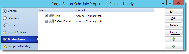 Crystal Report: Destinations in Single Report Schedule Properties in CRD.