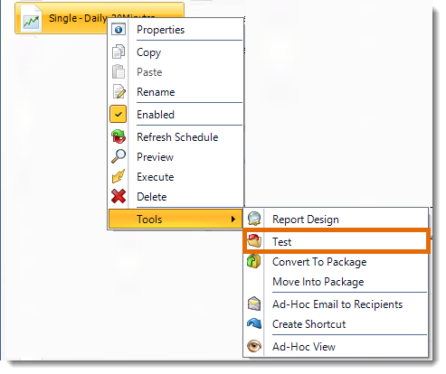 Crystal Reports: Single Report Schedule Context Menu in CRD.