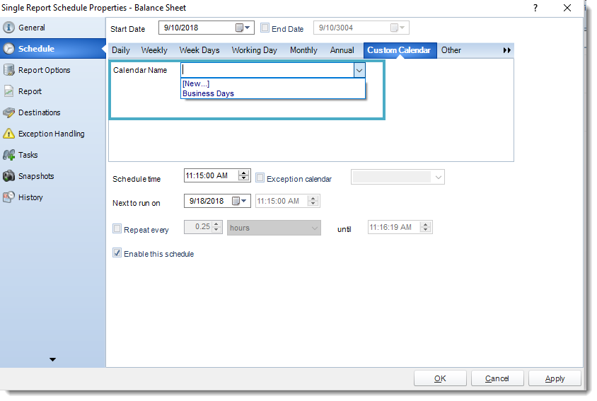 SSRS. Using Custom Calendars in Schedule Wizard in any Report Schedule in SQL-RD.