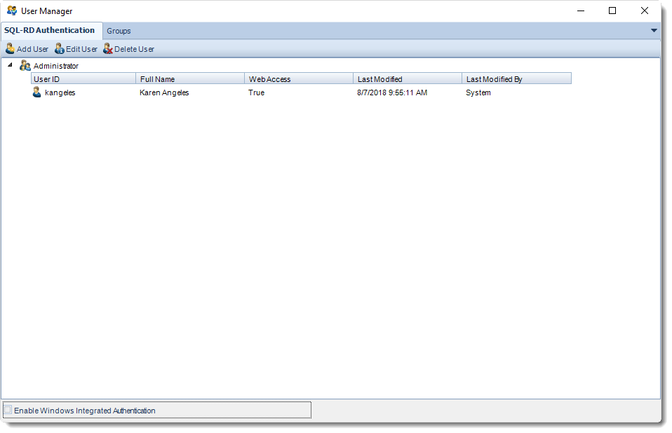 SSRS. SQL-RD Authentication section in User Manager in SQL-RD.