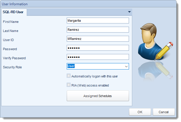 SSRS. User information SQL-RD Authentication section in User Manager in SQL-RD.