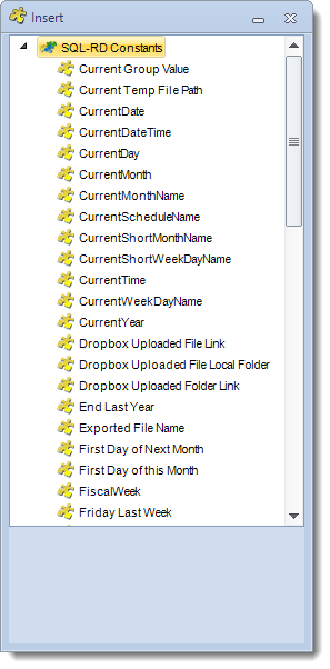 SSRS. Insert Menu: SQL-RD Constants in SQL-RD