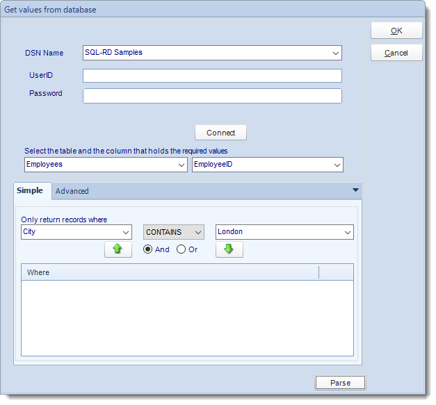 SSRS. Get Values from Database interface in SQL-RD