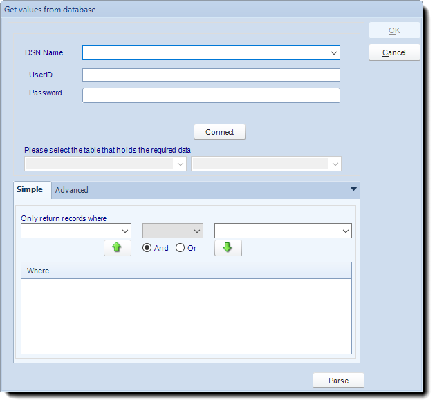 SSRS. Get Values from Database interface in SQL-RD