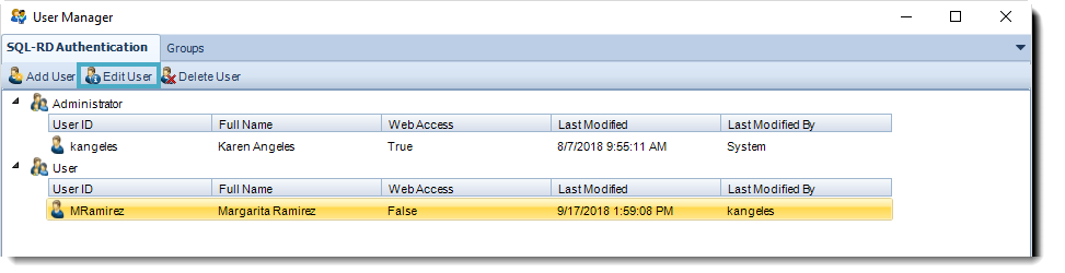 SSRS. SQL-RD Authentication section in User Manager in SQL-RD.