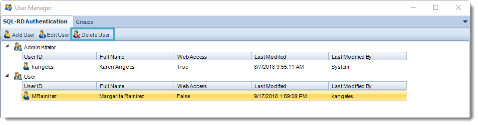 SSRS. SQL-RD Authentication section in User Manager in SQL-RD.