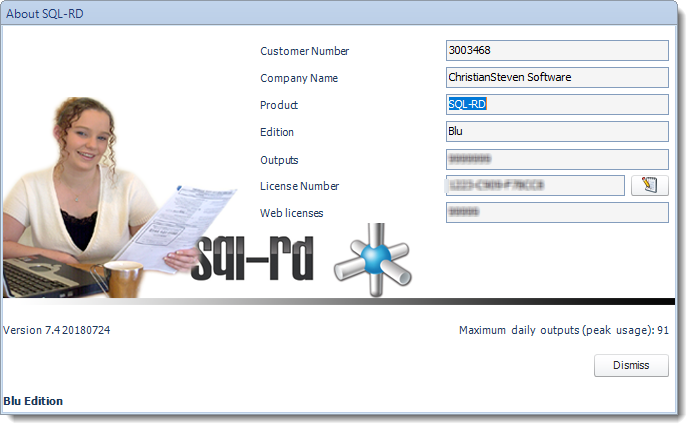 SSRS. The About Screen in SQL-RD.