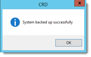 Crystal Reports: System backed up successfully pop-up in CRD.