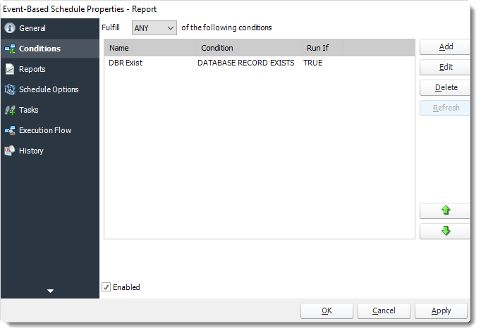 Power BI and SSRS. Conditions Wizard of Event Based Schedule Properties in PBRS.