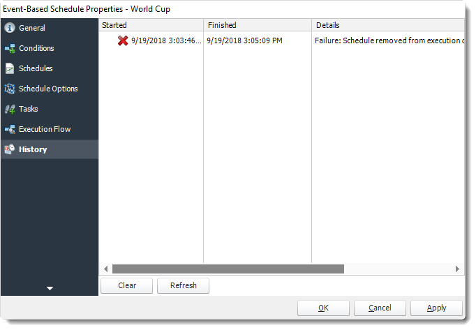 Power BI and SSRS. History Wizard of Event Based Schedule Properties in PBRS.