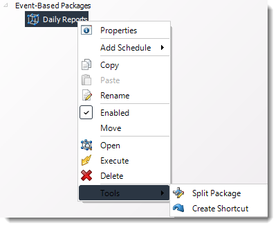 Power BI and SSRS. Event Based Packages Schedule Context Menu in PBRS.