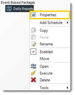Power BI and SSRS. Event Based Packages Schedule Context Menu in PBRS.