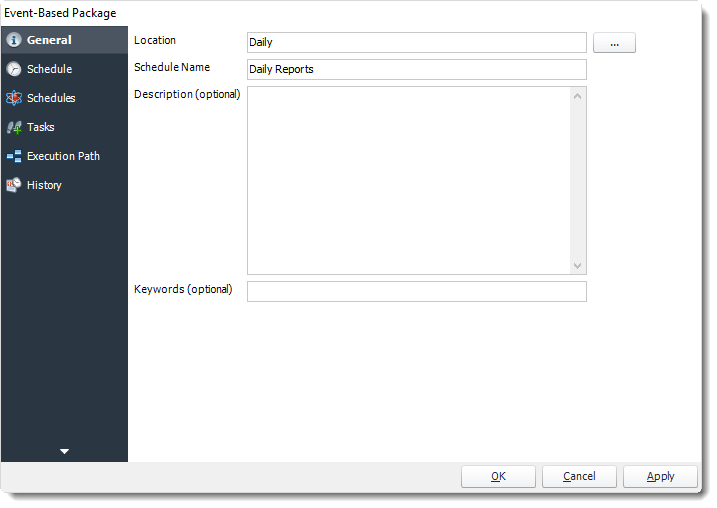 Power BI and SSRS. General Wizard of Event Based Packages Properties in PBRS.