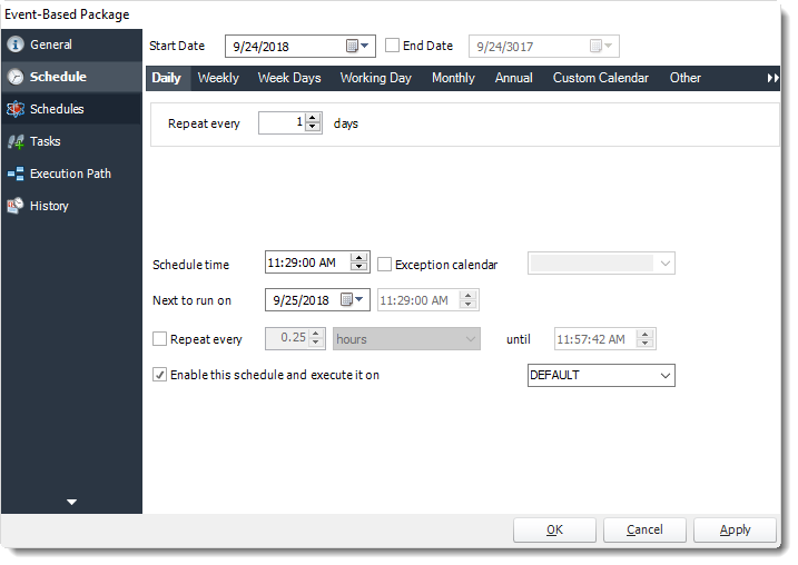 Power BI and SSRS. Schedule Wizard of Event Based Packages Properties in PBRS.