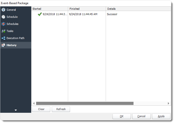 Power BI and SSRS. History Wizard of Event Based Packages Properties in PBRS.