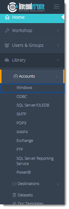 KPI's and Dashboards: Windows Accounts in IntelliFront BI.