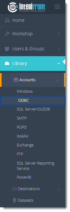 KPI's and Dashboards: ODBC Accounts in IntelliFront BI.