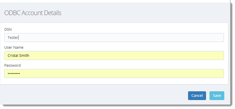 KPI's and Dashboards: ODBC Accounts in IntelliFront BI.