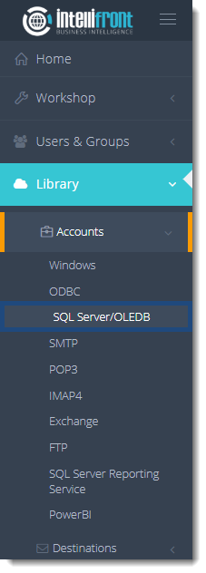 KPI's and Dashboards: SQL Server/OLEDB Accounts in IntelliFront BI.