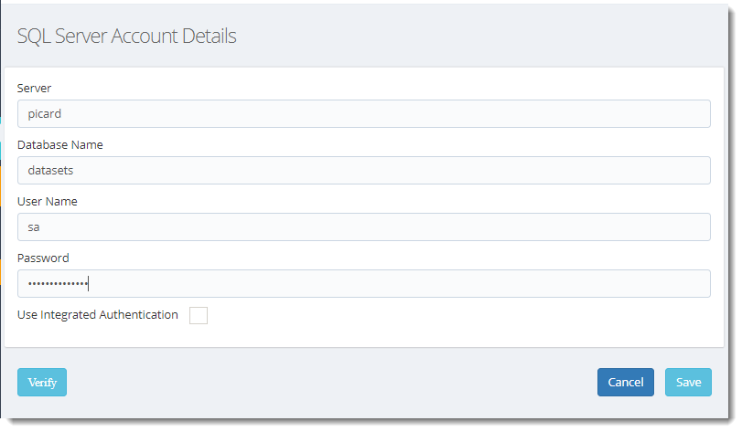 KPI's and Dashboards: SQL Server/OLEDB Accounts in IntelliFront BI.