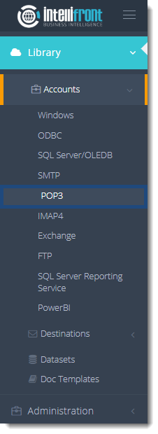 KPI's and Dashboards: POP3 Accounts in IntelliFront BI.