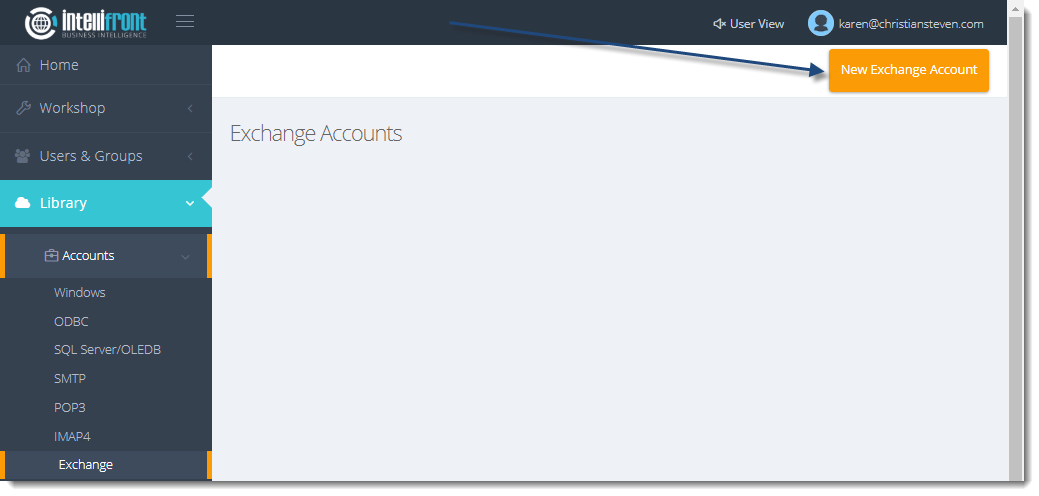 KPI's and Dashboards: Exchange Accounts in IntelliFront BI.