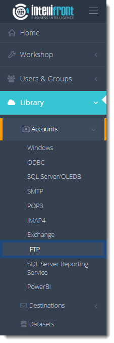 KPI's and Dashboards: FTP Accounts in IntelliFront BI.