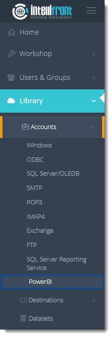 KPI's and Dashboards: Power BI Accounts in IntelliFront BI.