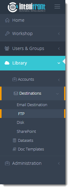 KPI's and Dashboards: FTP Destination in IntelliFront BI.