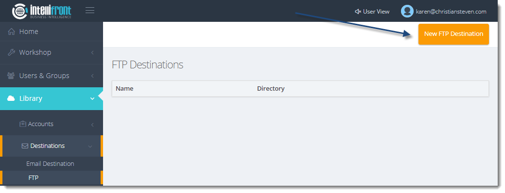 KPI's and Dashboards: FTP Destination in IntelliFront BI.