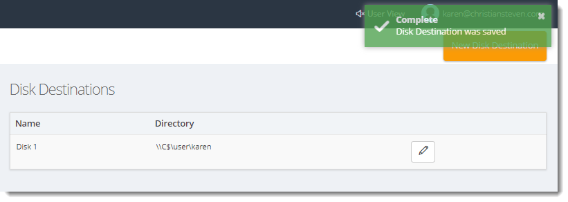 KPI's and Dashboards: Disk Destination in IntelliFront BI.