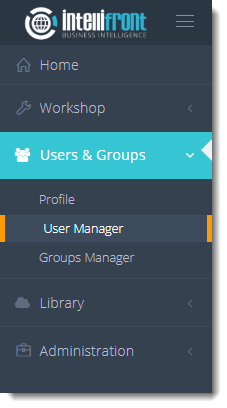 KPI's and Dashboards: User Manager in IntelliFront BI.