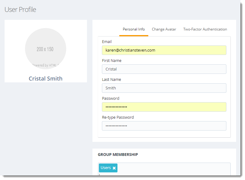 KPI's and Dashboards: User Manager in IntelliFront BI.