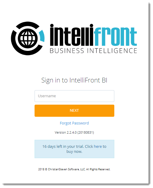 KPI's and Dashboards: Logging in IntelliFront BI.